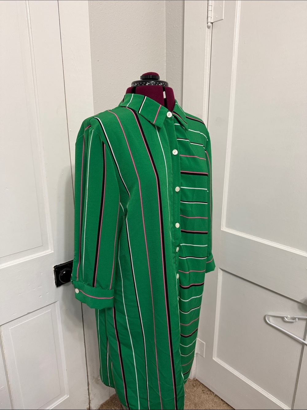 MSK Green Striped Midi Shirt Dress - Picture 2 of 4
